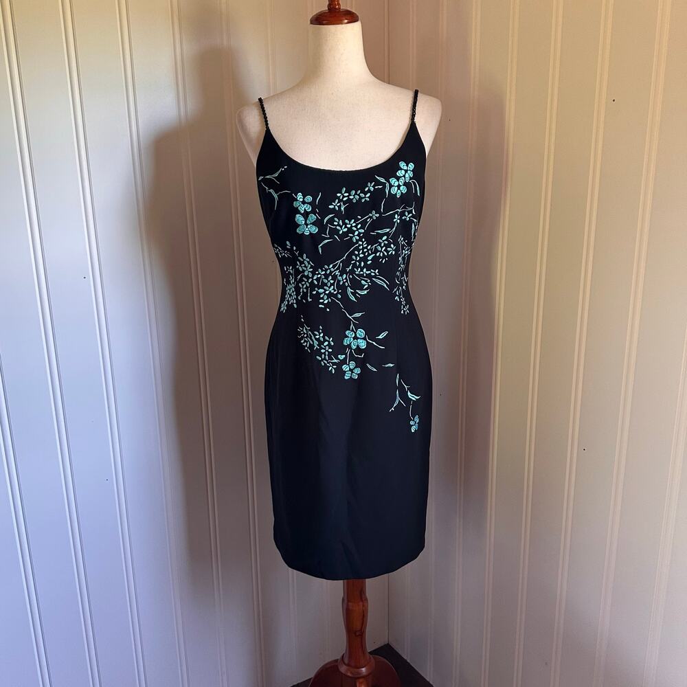 Vintage Y2K Black Floral Midi Dress 6